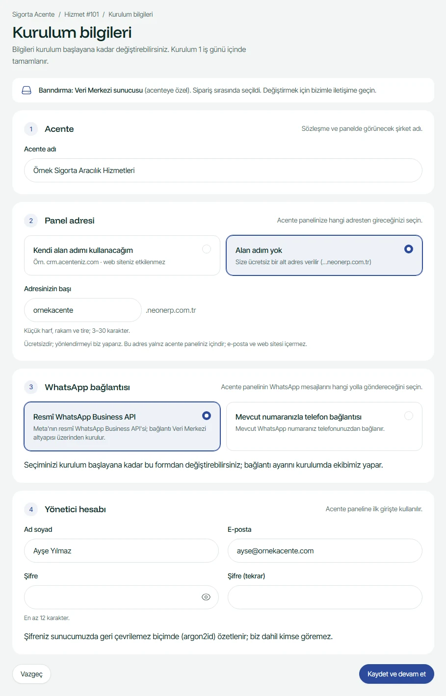 Veri Merkezi paneli: alan adı olmayanlar için ücretsiz neonerp.com.tr alt adresi seçimi